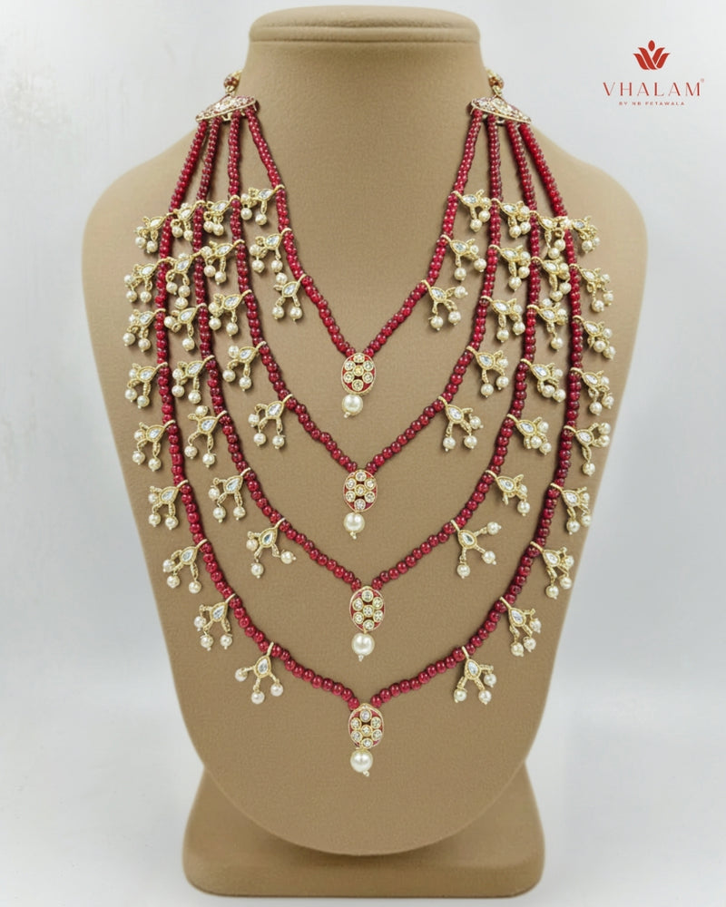 Dulha Maroon Bead & Kundan Multi-Layer Mala