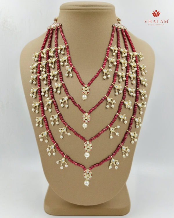 Dulha Maroon Bead & Kundan Multi-Layer Mala