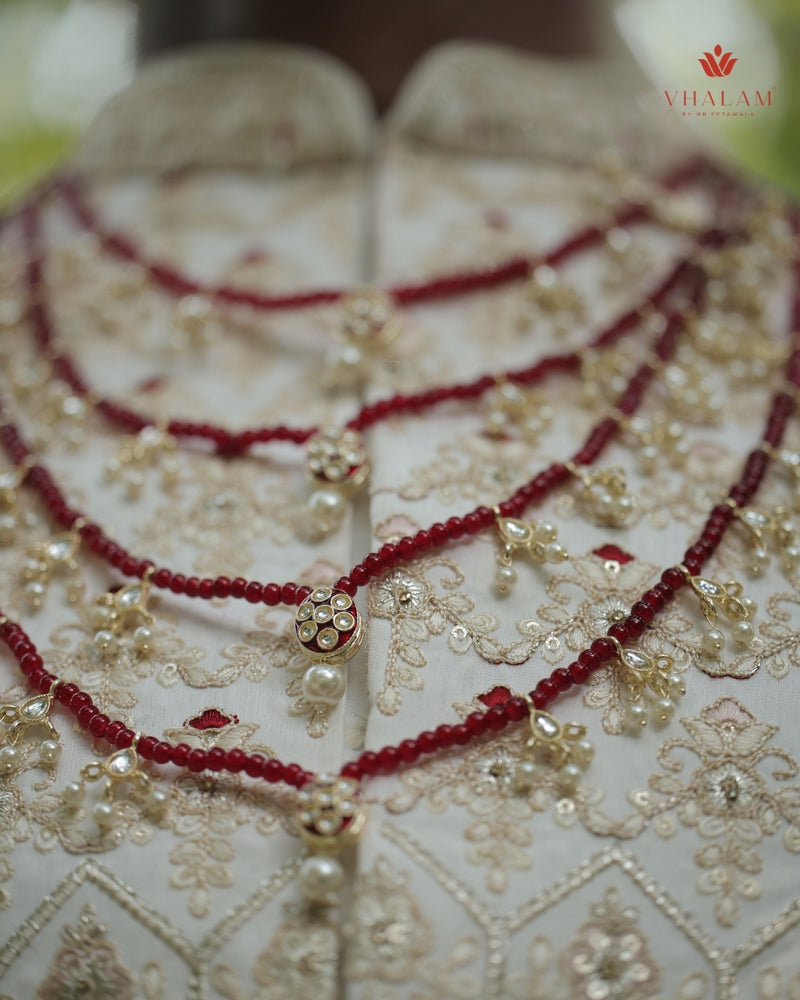 Dulha Maroon Bead & Kundan Multi-Layer Mala