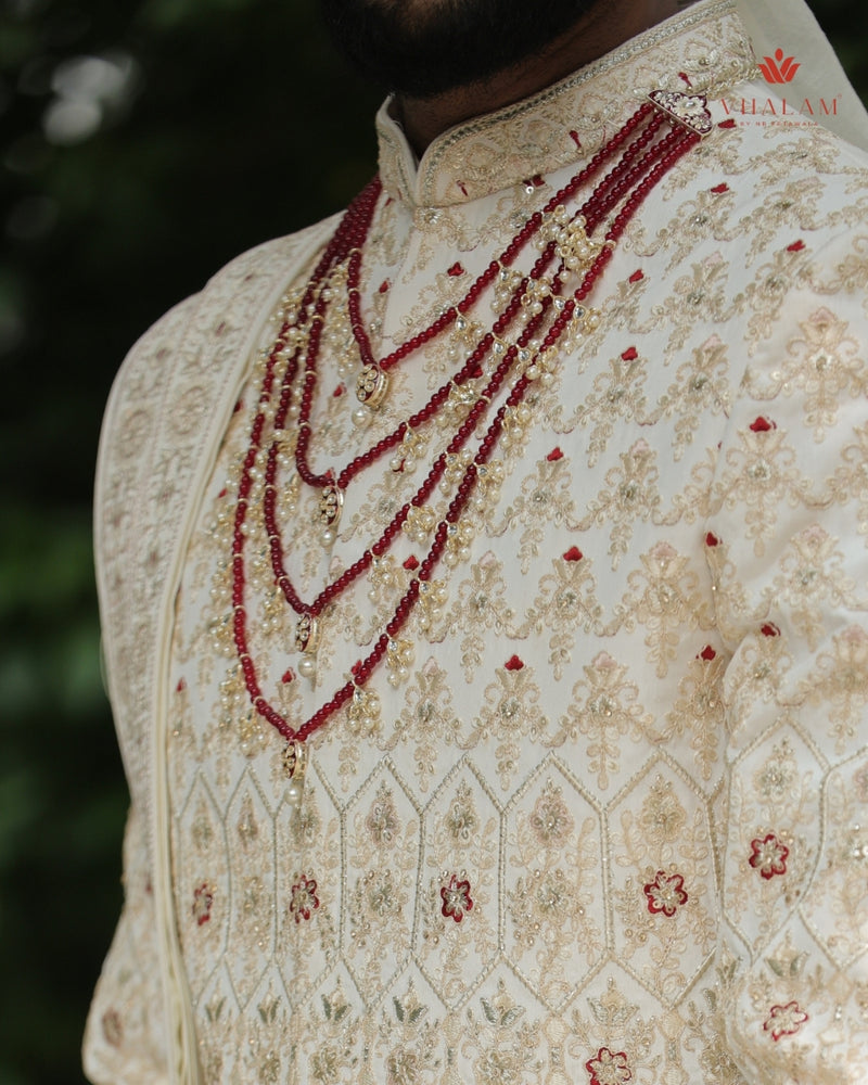 Dulha Maroon Bead & Kundan Multi-Layer Mala