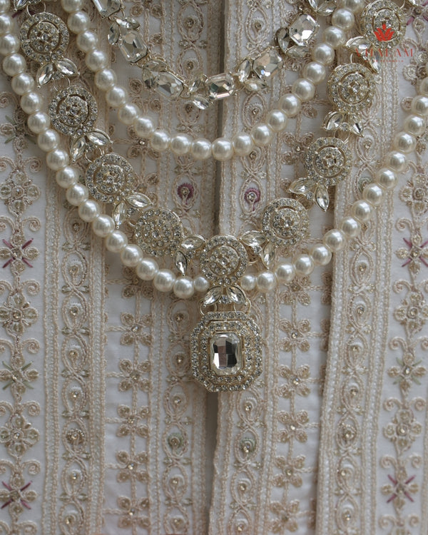 Groom Pearl & Heavy Kundan Polki Multi-Layer Mala
