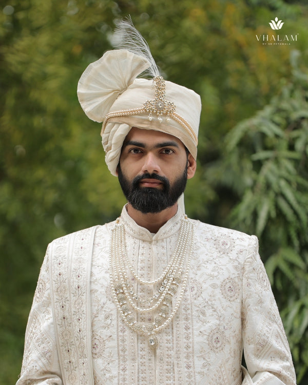 Groom Pearl & Heavy Kundan Polki Multi-Layer Mala