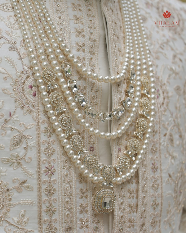 Groom Pearl & Heavy Kundan Polki Multi-Layer Mala
