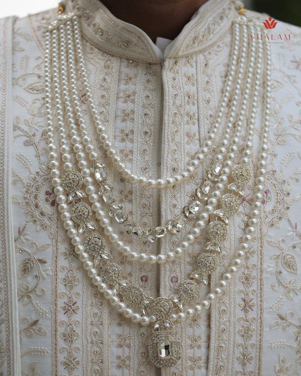 Groom Pearl & Heavy Kundan Polki Multi-Layer Mala