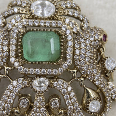 Pastel Green Ornamental Brooch with White Bead Drop, detail view
