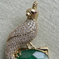 Gold-Tone Parrot Brooch with Green Accent, detail view