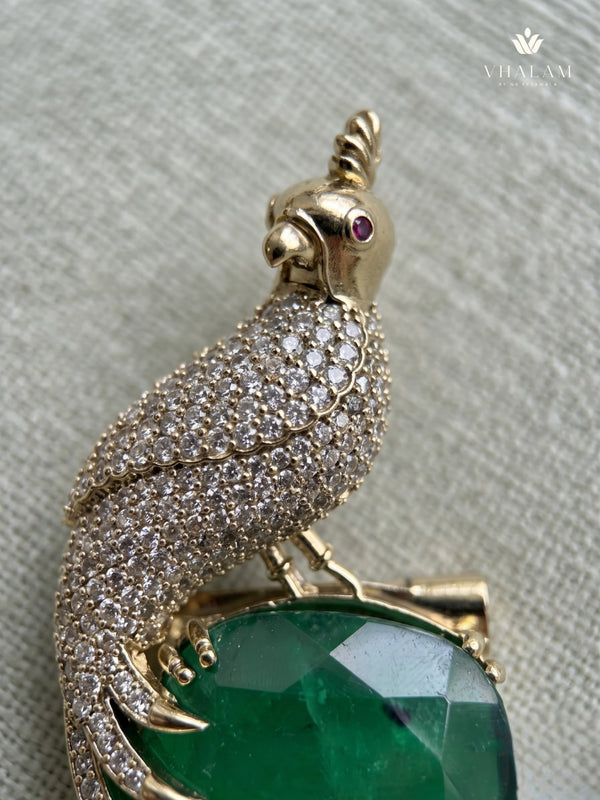 Gold-Tone Parrot Brooch with Green Accent, detail view