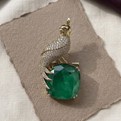 Gold-Tone Parrot Brooch with Green Accent, front view