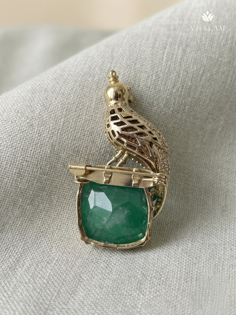 Gold-Tone Parrot Brooch with Green Accent, rear view
