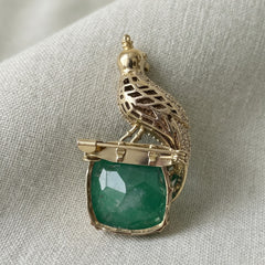 Gold-Tone Parrot Brooch with Green Accent, rear view