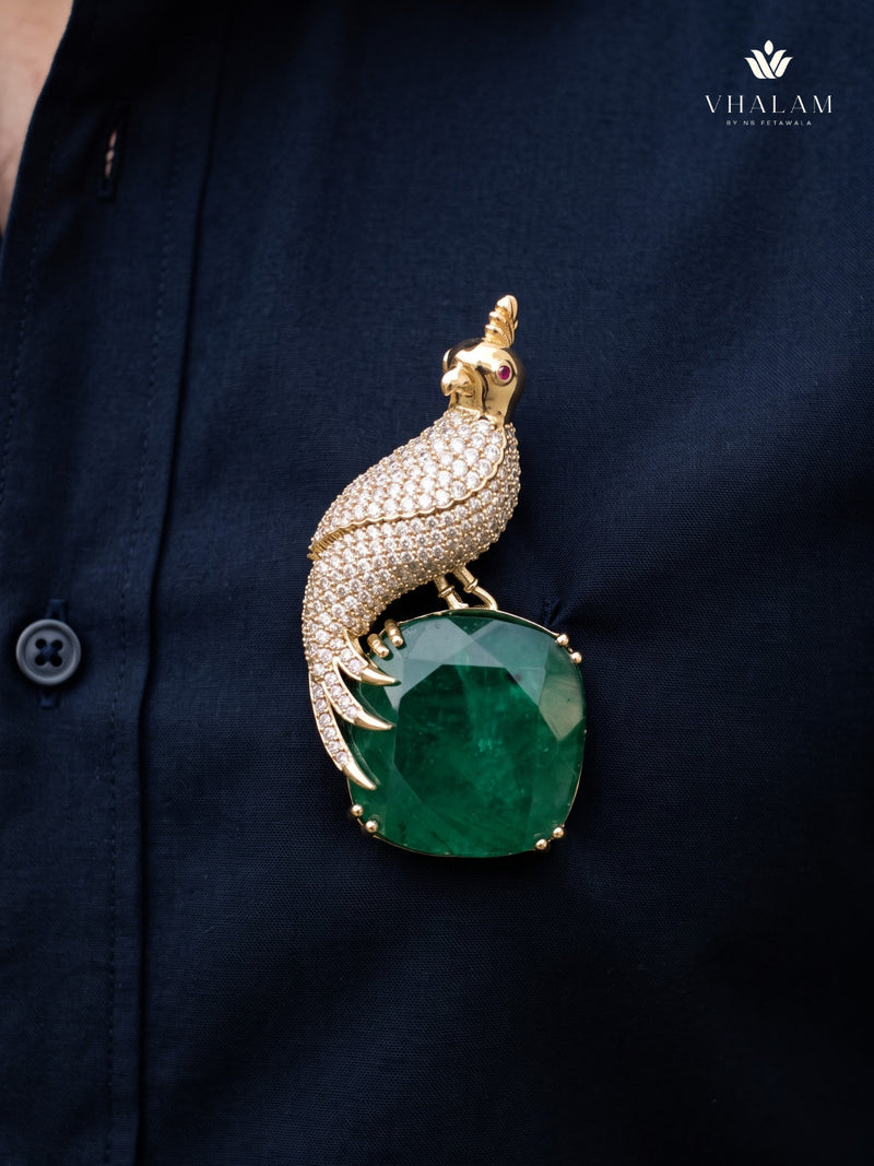 Gold-Tone Parrot Brooch with Green Accent, styled view
