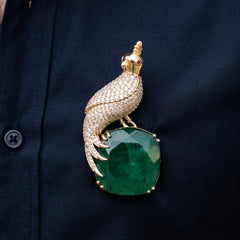 Gold-Tone Parrot Brooch with Green Accent, styled view