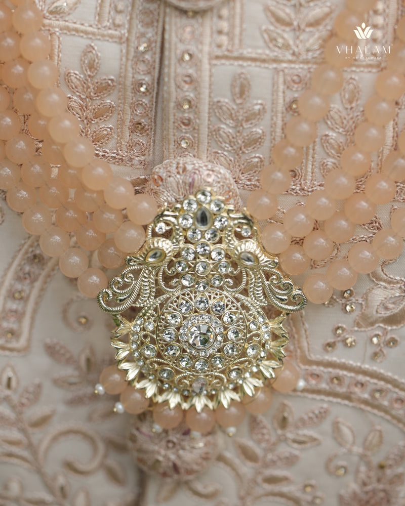 Dulha Peach Bead & Heavy Polki Multi-Layer Mala