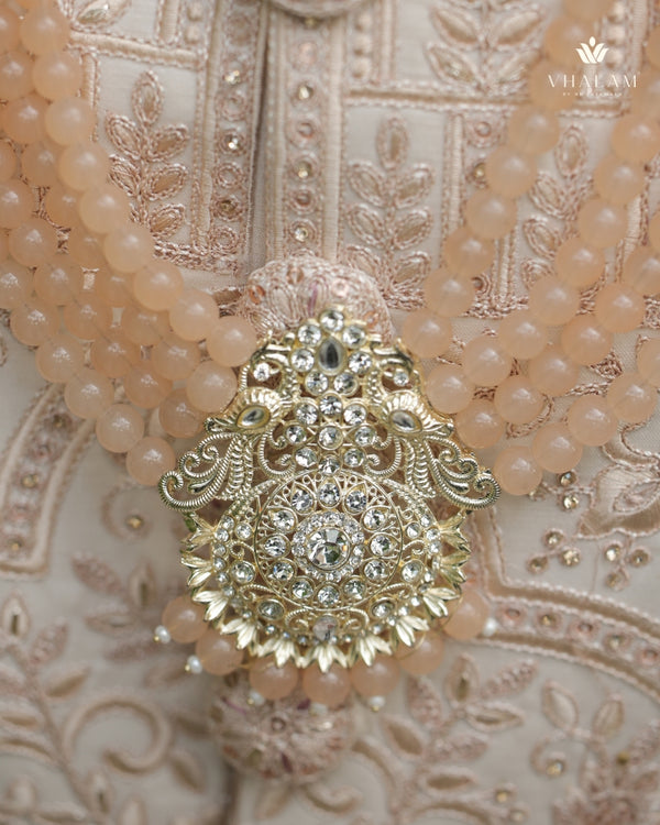 Dulha Peach Bead & Heavy Polki Multi-Layer Mala