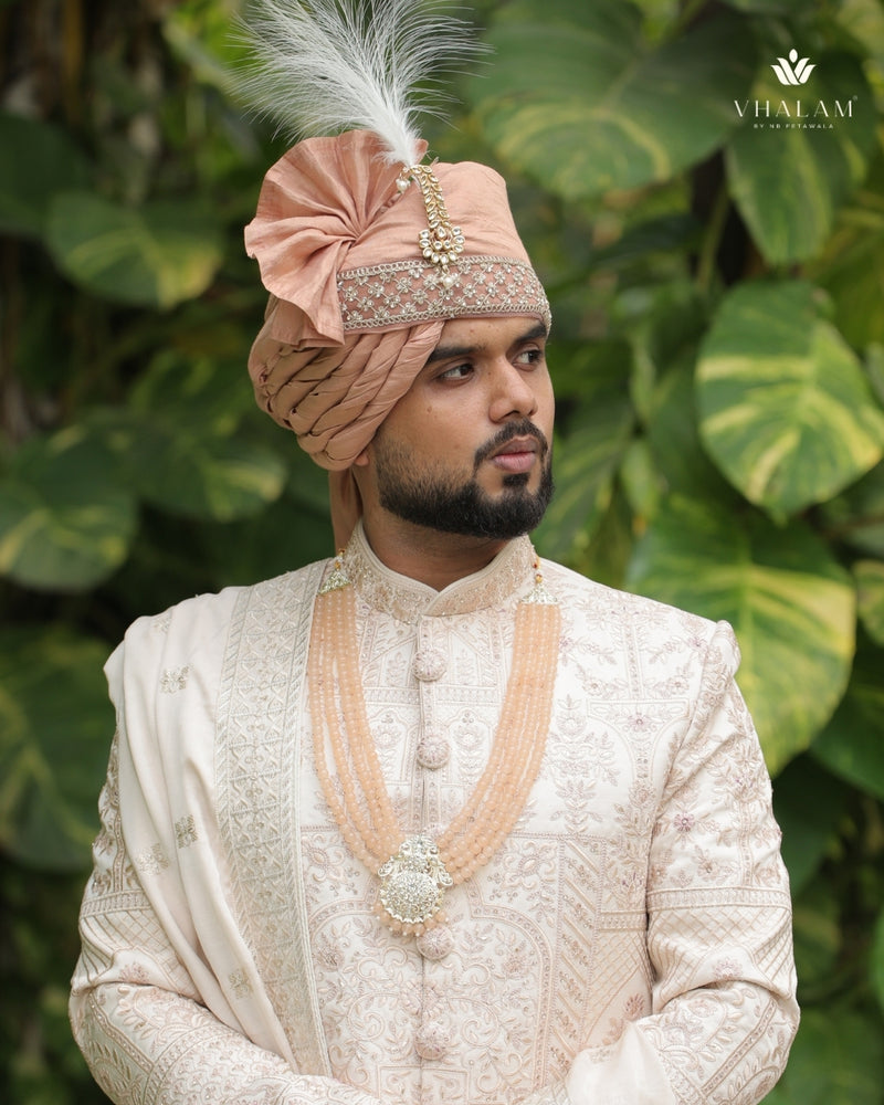 Dulha Peach Bead & Heavy Polki Multi-Layer Mala