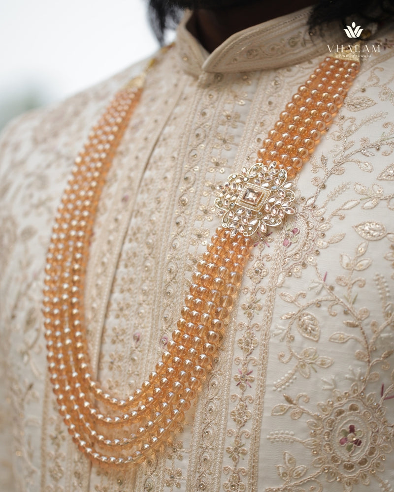 Dulha Amber Bead & Kundan Side Brooch Mala