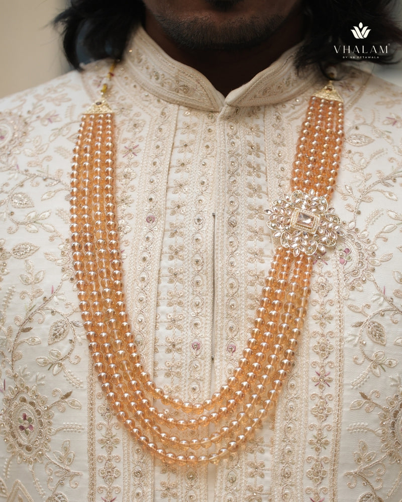 Dulha Amber Bead & Kundan Side Brooch Mala