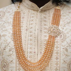 Dulha Amber Bead & Kundan Side Brooch Mala