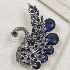 Silver-Tone Blue Peacock Brooch, front view