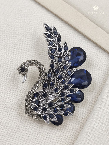 Silver-Tone Blue Peacock Brooch