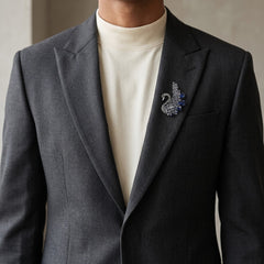 Silver-Tone Blue Peacock Brooch, styled view