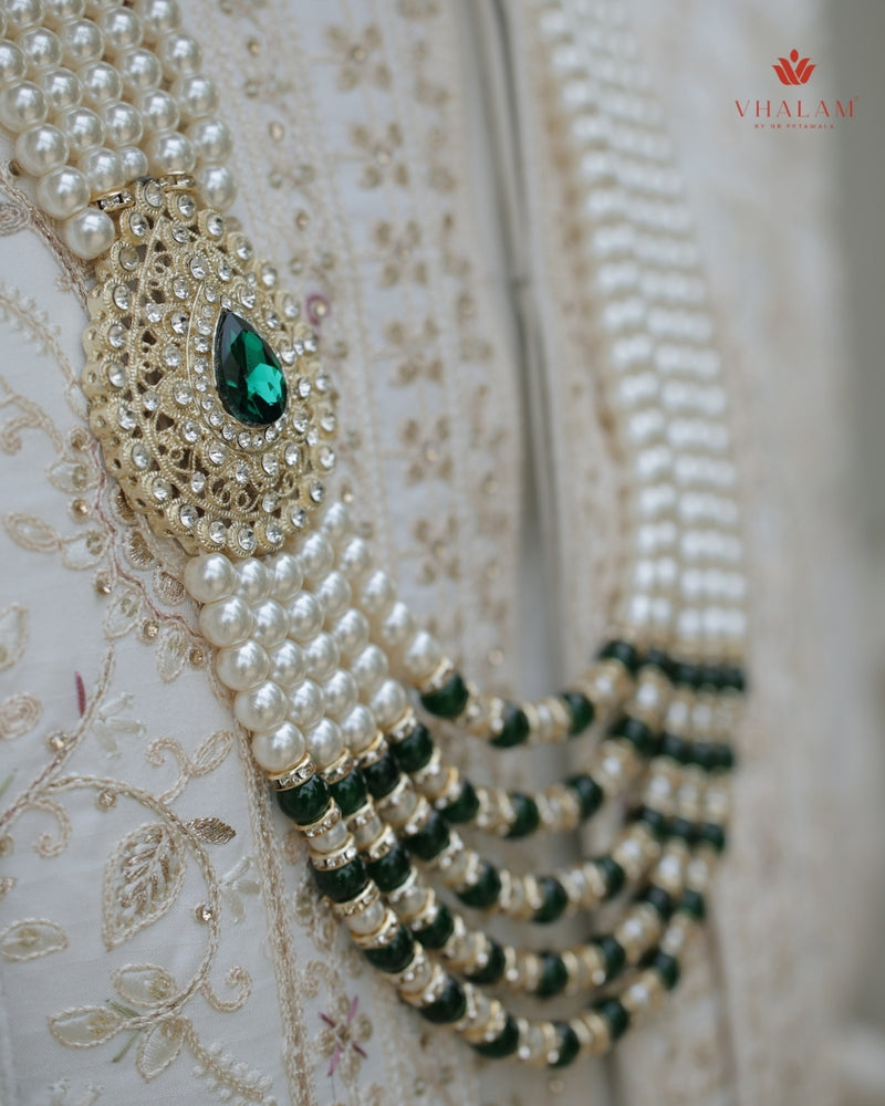 Dulha Pearl & Emerald Green Multi-Layer Mala