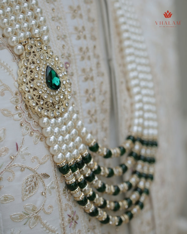 Dulha Pearl & Emerald Green Multi-Layer Mala