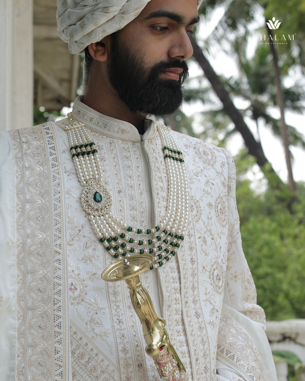 Dulha Pearl & Emerald Green Multi-Layer Mala