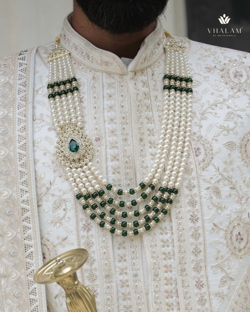 Dulha Pearl & Emerald Green Multi-Layer Mala