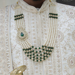 Dulha Pearl & Emerald Green Multi-Layer Mala