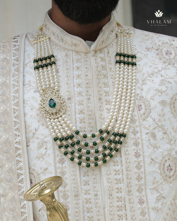 Dulha Pearl & Emerald Green Multi-Layer Mala