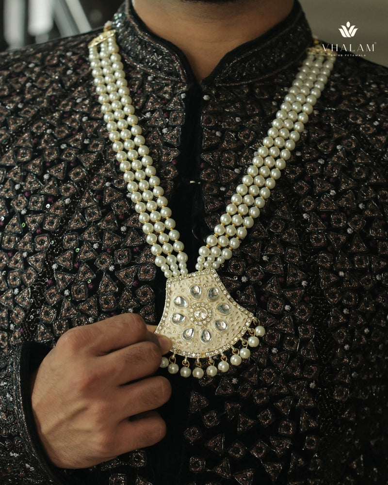 Groom Pearl & White Meenakari Kundan Mala