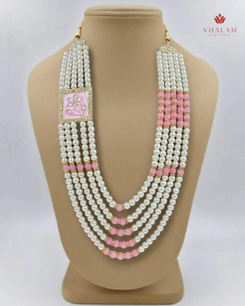 Dulha Pink Meenakari & Pearl Multi-Layer Mala