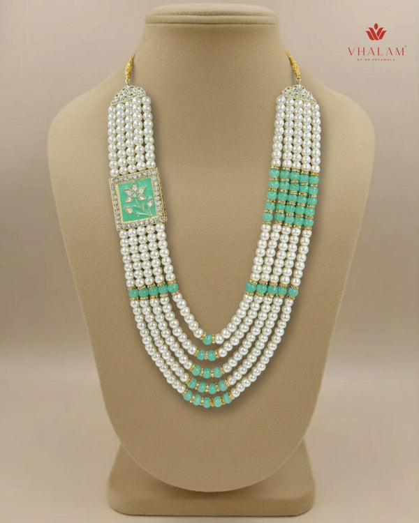 Dulha Mint Green Meenakari Pearl Multi-Layer Mala