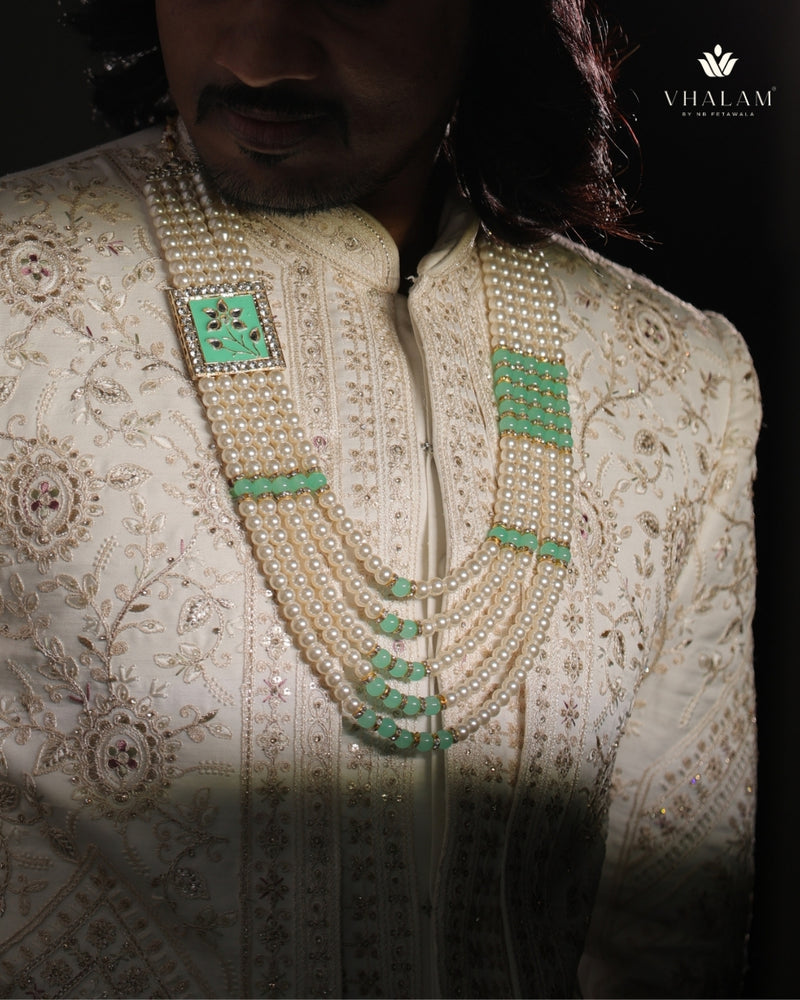 Dulha Mint Green Meenakari Pearl Multi-Layer Mala