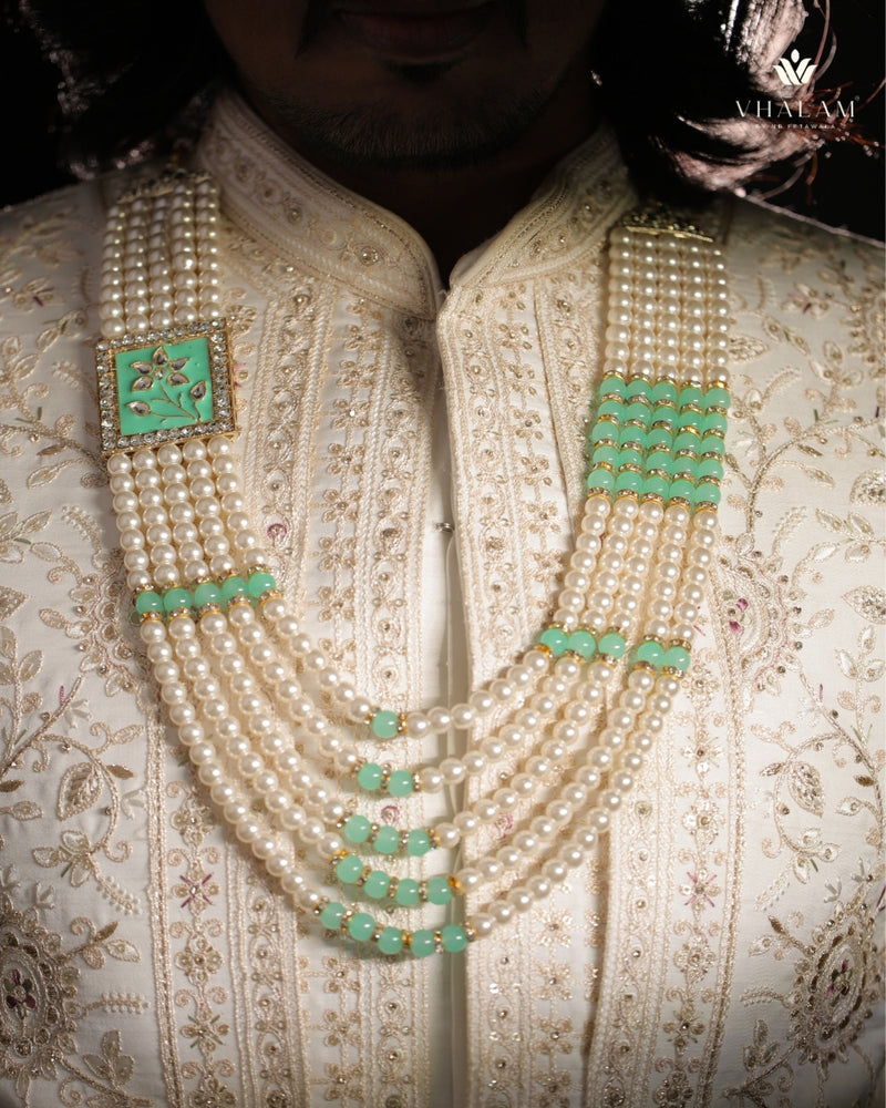 Dulha Mint Green Meenakari Pearl Multi-Layer Mala