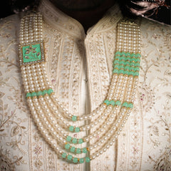 Dulha Mint Green Meenakari Pearl Multi-Layer Mala
