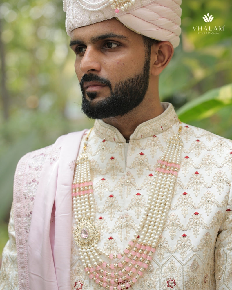 Groom Kundan Side Pendant Pink Mala