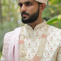 Groom Kundan Side Pendant Pink Mala