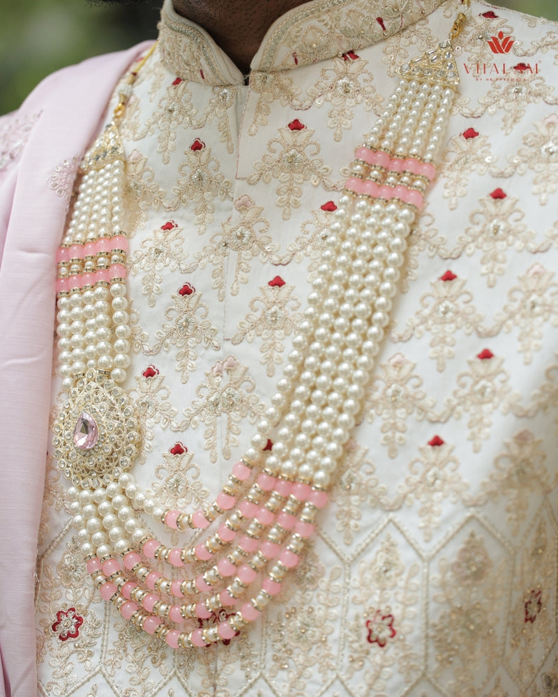 Groom Kundan Side Pendant Pink Mala