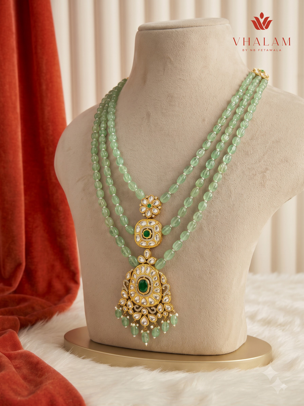Pistachio Three-Layer Pendant Dulha Mala, gallery view 1