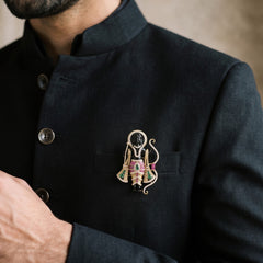 Shri Ram Bow and Arrow Brooch, styled view