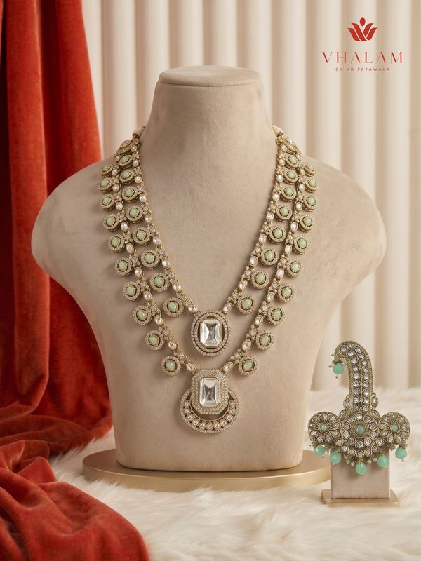 Sage Rosette Teardrop Moissanite Dulha Mala, gallery view 1