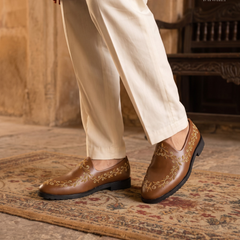Bronze Falcon - Tan Brown Hand Embraided Loafer | worn view 4