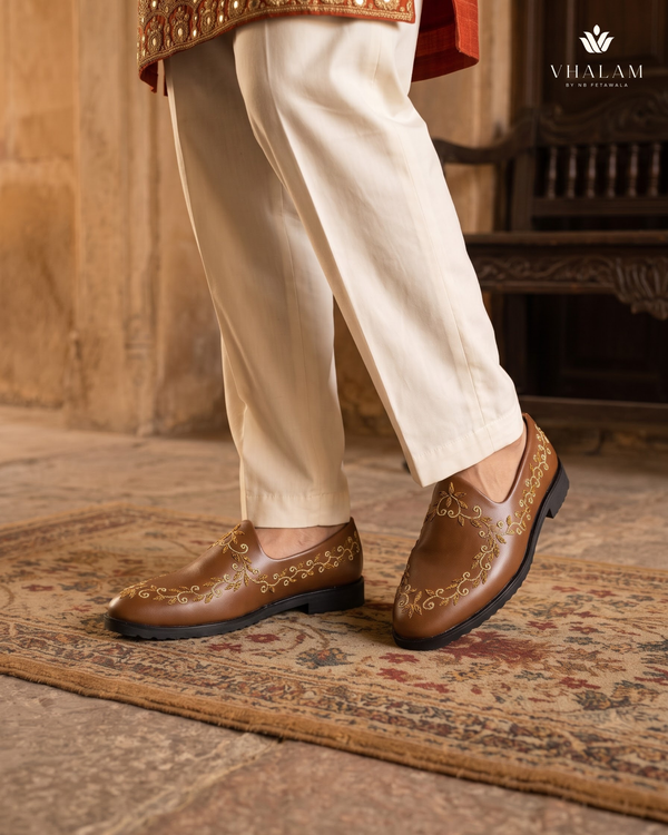 Bronze Falcon - Tan Brown Hand Embraided Loafer | worn view 4