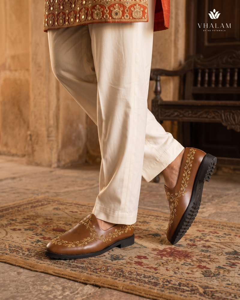 Bronze Falcon - Tan Brown Hand Embraided Loafer | worn view 5