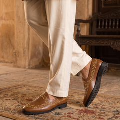 Bronze Falcon - Tan Brown Hand Embraided Loafer | worn view 5