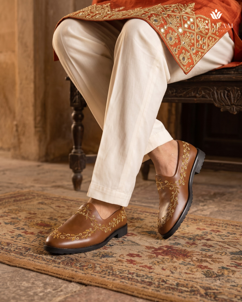 Bronze Falcon - Tan Brown Hand Embraided Loafer | worn view 6