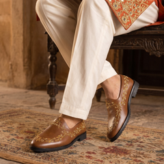 Bronze Falcon - Tan Brown Hand Embraided Loafer | worn view 6