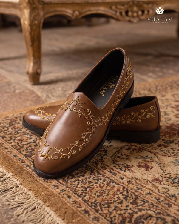 Bronze Falcon - Tan Brown Hand Embraided Loafer | worn view 1